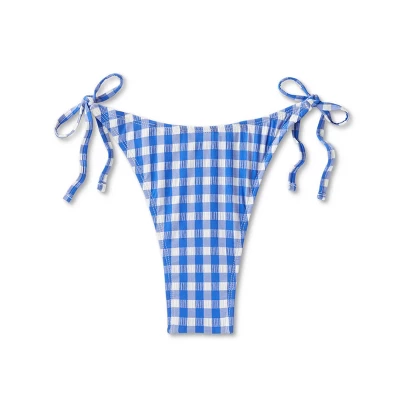 Women's Side-Tie Ultra High Leg Super Cheeky Bikini Bottom - Wild Fable™ Cobalt Blue Gingham Print - Image 6