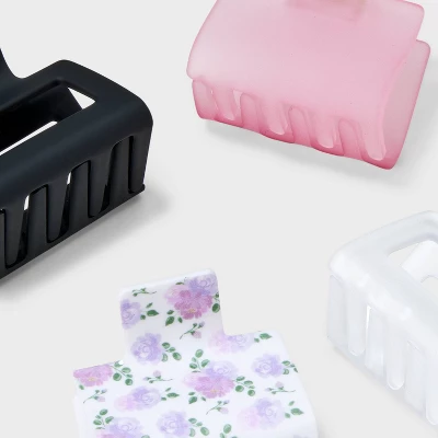 Rose Print Claw Hair Clip Set 4pc - Wild Fable™ White/Black/Pink - Image 2