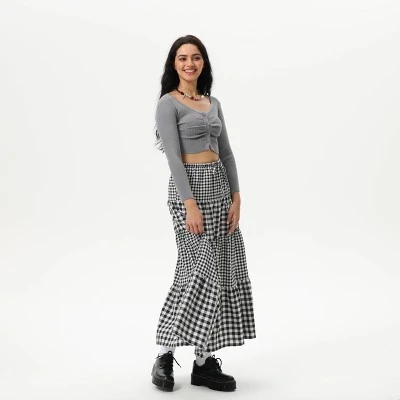 Women's Elastic Waistband Maxi Skirt - Wild Fable™ Black Gingham - Image 4