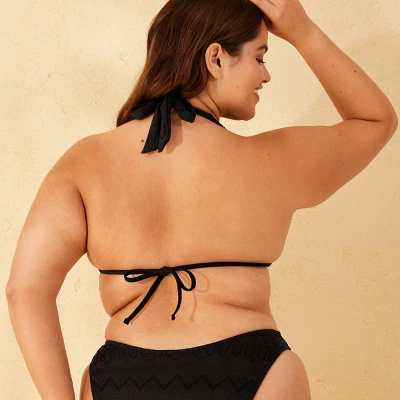 Women's Eyelet Multiway Tall Triangle Bikini Top - Wild Fable™ Black - Image 4