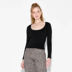 Women's Long Sleeve Seamless Square Neck Blouse - Wild Fable™