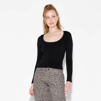 Women's Long Sleeve Seamless Square Neck Blouse - Wild Fable™