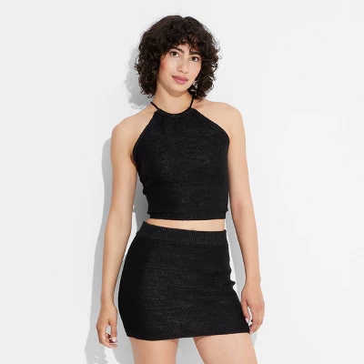 Women's Open Back High Neck Sweater Tank - Wild Fable™ Black