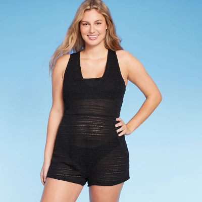 Women's Crochet Cover Up Romper - Wild Fable™ Black - Image 4