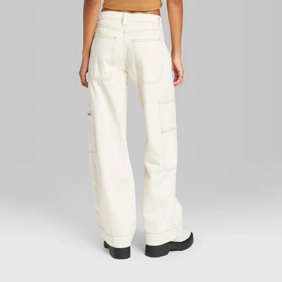 Women's High-Rise Cargo Baggy Jeans - Wild Fable™ Off-White - Image 2