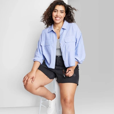 Women's Long Sleeve Cropped Button-Down Shirt - Wild Fable™ - Image 3